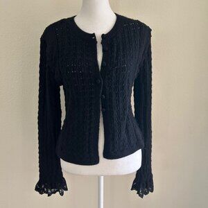 Zara Womens Pointelle Button Down Knit Cardigan Flare Lace Cuffs Whimsigoth Vibe